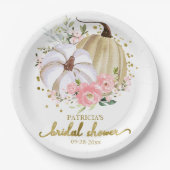 Roze Bloemige Pompoen Herfst Bruids Shower Papieren Bordje (Voorkant)