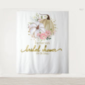 Roze Bloemige Pompoen Herfst Bruidsfeest Achtergro Wandkleed (Voorkant)