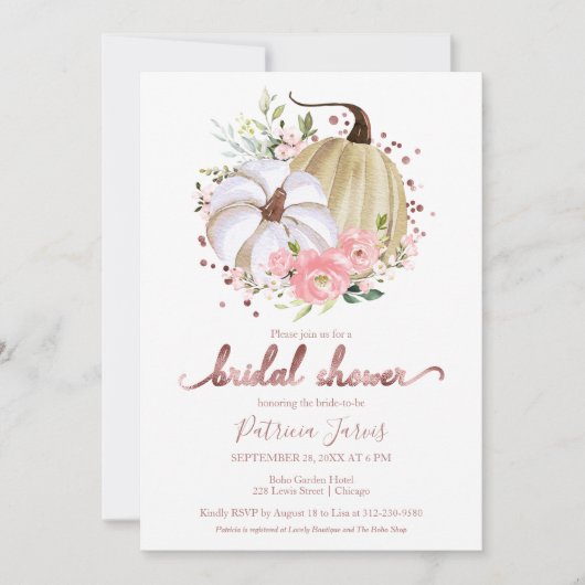 Roze Bloemige Pompoen Herfst Bruidsmeisjes Uitnodi Kaart (Voorkant)