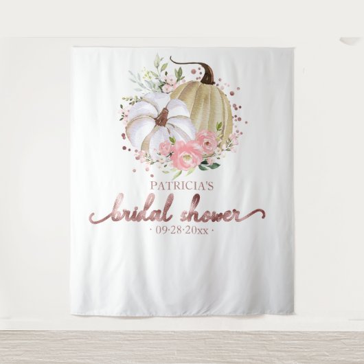 Roze Bloemige Pompoen Herfst Bruidsmeisjesfeest Ac Wandkleed (Voorkant)