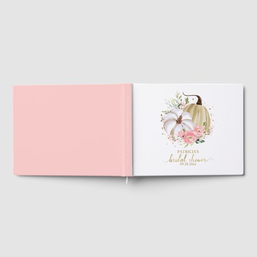 Roze Bloemige Pompoen Herfst Bruiloft Gastboek Gastenboek (Volledig)