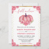 Roze Bloemige Pompoen Herfst Bruiloft Kaart (Voorkant)