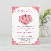 Roze Bloemige Pompoen Herfst Bruiloft Kaart (Staand voorkant)