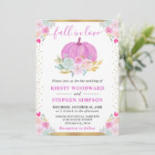 Roze Bloemige Pompoen Herfst Bruiloft Kaart (Staand voorkant)