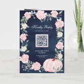 Roze bloemige pompoen QR-code marine huwelijksfees (Achterkant)