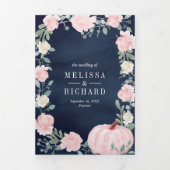 Roze bloemige pompoen QR-code marine huwelijksfees Drieluik Uitnodiging (Cover)