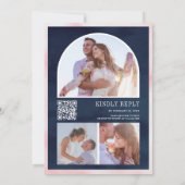 Roze bloemige pompoen QR-code marine huwelijksfees Kaart (Achterkant)