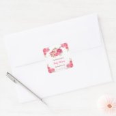 Roze Bloemige Pompoenen Baby Shower Vierkante Sticker (Envelop)