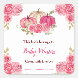 Roze Bloemige Pompoenen Baby Shower Vierkante Sticker