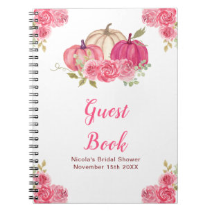 Roze Bloemige Pompoenen Bruiloft Feest Gastboek Notitieboek