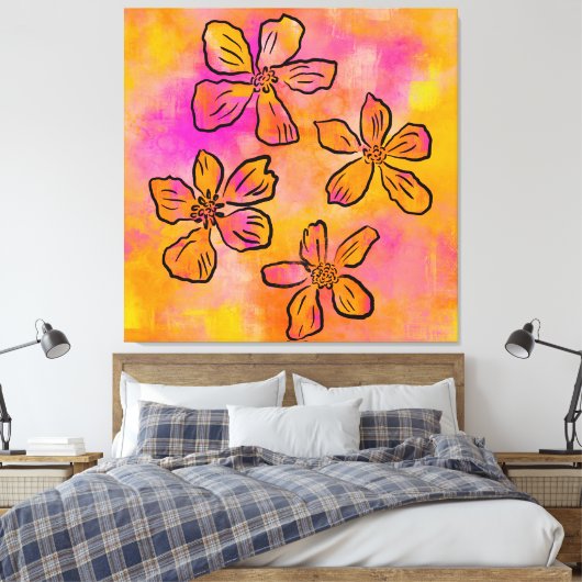 Roze Bloemige Pop Canvas Afdruk (Insitu (Slaapkamer))