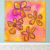 Roze Bloemige Pop Canvas Afdruk (Insitu (Houten vloer))
