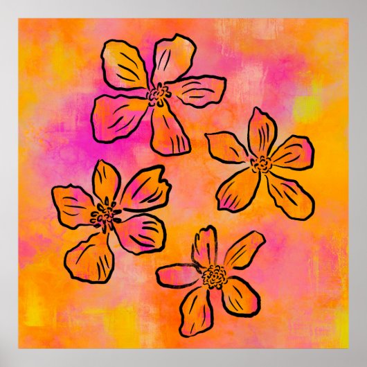Roze Bloemige Pop Poster (Voorkant)