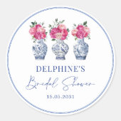 Roze bloemige porseleinen chinoiserie bruiloftsbor ronde sticker (Voorkant)