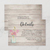 Roze Bloemige Pot Rustic Trouwkaart Detailskaart Informatiekaartje (Voorkant / Achterkant)