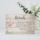 Roze Bloemige Pot Rustic Trouwkaart Detailskaart Informatiekaartje (Staand voorkant)