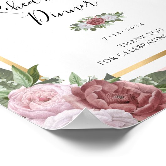 Roze Bloemige Proefdiners Welkomstbord Poster (Hoek)