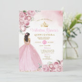 Roze bloemige Quinceañera 15 Anos Bloemen Gouden K Kaart (Staand voorkant)