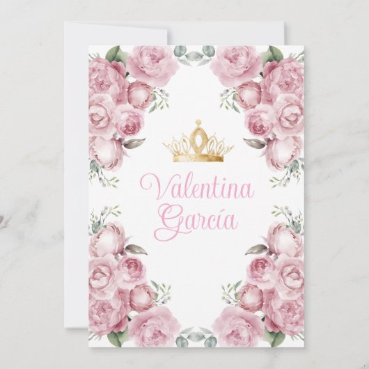 Roze bloemige Quinceañera 15 Anos Bloemen Gouden K Kaart (Achterkant)