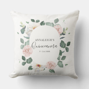 Roze bloemige Quinceanera 15e verjaardagsfeestje Kussen