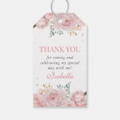 Roze bloemige Quinceanera bedankkaartjes Cadeaulabel (Achterkant)