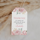 Roze bloemige Quinceanera bedankkaartjes Cadeaulabel