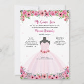 Roze bloemige Quinceanera-feestjurk Kaart (Voorkant)