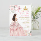 Roze bloemige Quinceañera uitnodiging (Staand voorkant)