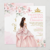 Roze bloemige Quinceañera uitnodiging (Voorkant / Achterkant)