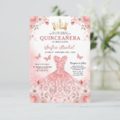 Roze bloemige Quinceanera uitnodiging Spaans tweet (Staand voorkant)