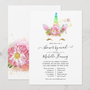 Roze Bloemige Regenboog Eenhoorn Baby Shower per P Kaart