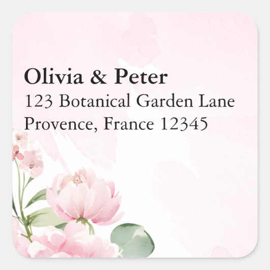 Roze Bloemige Retouradres Sticker (Voorkant)