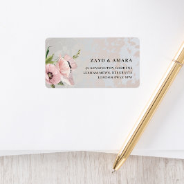 Roze bloemige retouradreslabels | Botanisch Etiket