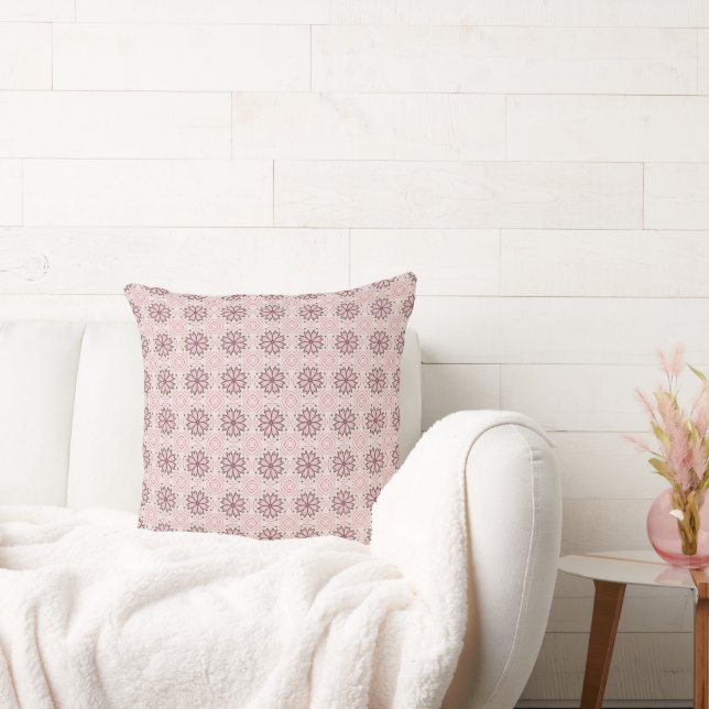 Roze Bloemige Retro Design Worp Kussen (Bank)