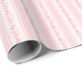 Roze bloemige retro  strepenpatroon cadeaupapier (Rol Hoek)