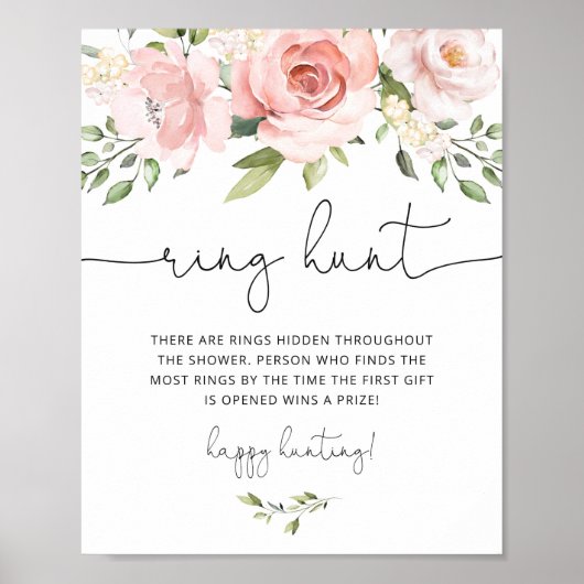 Roze bloemige ring zoek bridal shower spel poster (Voorkant)