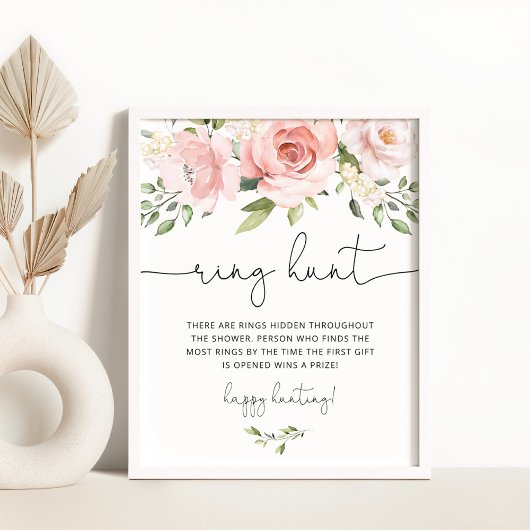 Roze bloemige ring zoek bridal shower spel poster