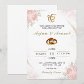 Roze Bloemige Roka Ceremonie Uitnodigingskaart Kaart (Voorkant / Achterkant)