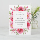 Roze Bloemige Romantische Bloeiende Bruiloft Kaart (Staand voorkant)