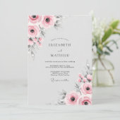 Roze Bloemige Romantische Bruiloft Kaart (Staand voorkant)
