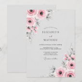 Roze Bloemige Romantische Bruiloft Kaart (Voorkant / Achterkant)