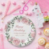 Roze bloemige roos verjaardagsfeest bord (Feest)