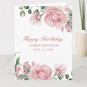 Roze bloemige roos verjaardagsfeest bord kaart