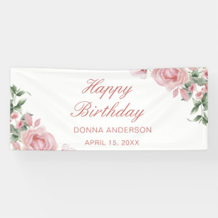 Roze bloemige roos verjaardagsfeest bord spandoek