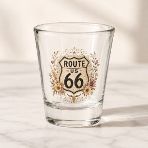 Roze bloemige Route 66-barstijl Shot Glas