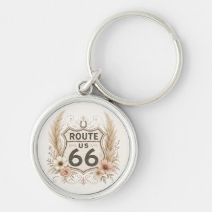 Roze bloemige Route 66-wegtrip-essentieel Sleutelhanger