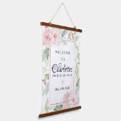 Roze bloemige roze gouden bruiloft Welcome Bord Hangend Wandkleed (Gebogen)