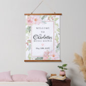 Roze bloemige roze gouden bruiloft Welcome Bord Hangend Wandkleed (Slaapkamer)
