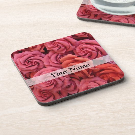 Roze bloemige rozen drankjes onderzetter (Linkerzijde)