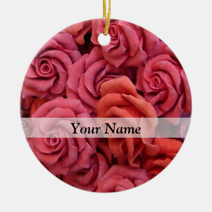 Roze bloemige rozen keramisch ornament